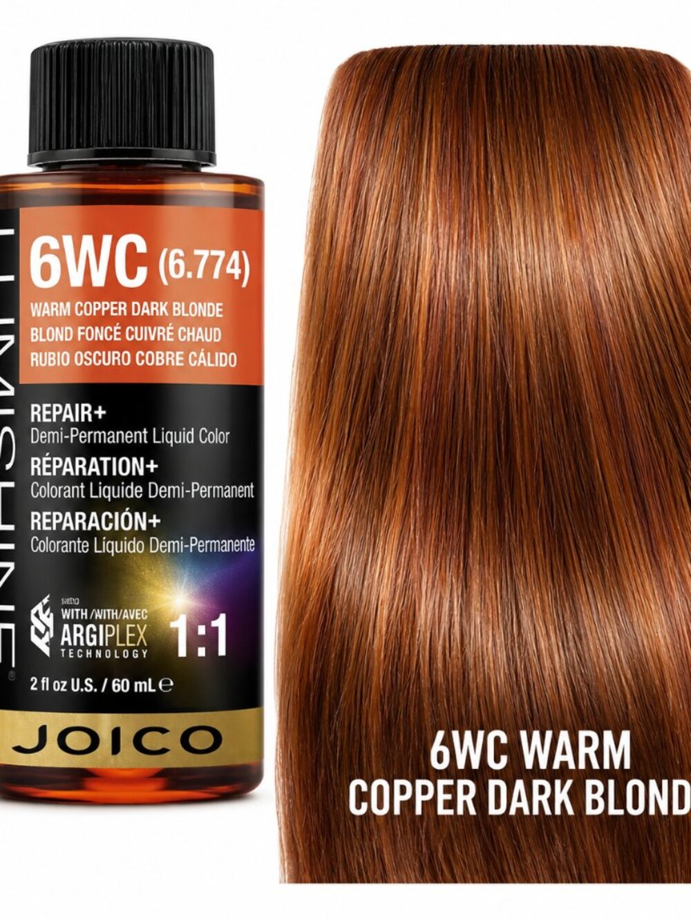 Joico LumiShine Demi-Permanent Liquid Color 6WC Warm Copper Dark Blonde – 2 oz